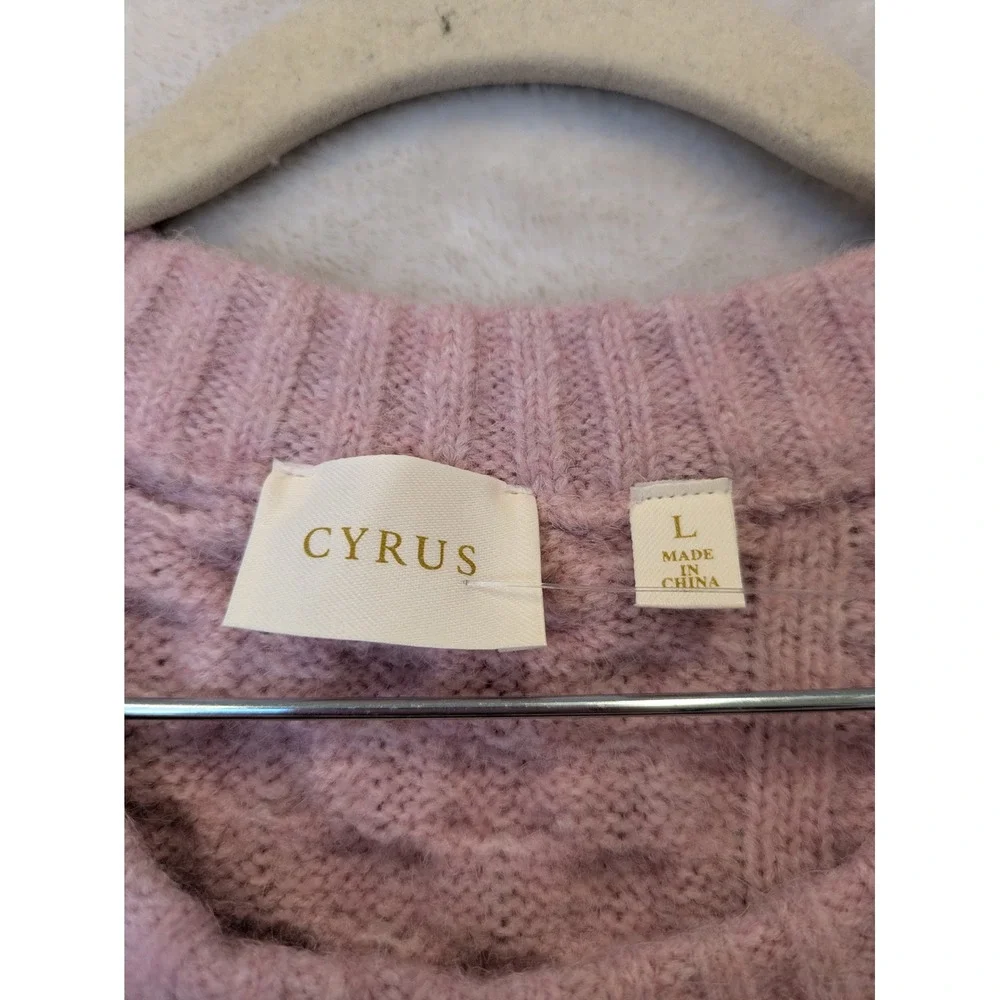 Cyrus Misty Pink Cable Knit Crew Neck Sweater Womens Large CV172503 NWT - Picture 5 of 10